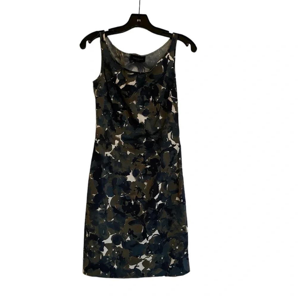 PIAZZA SEMPIONE Sleeveless Navy and Green Floral Leaves Print Dress - Picture 1 of 14